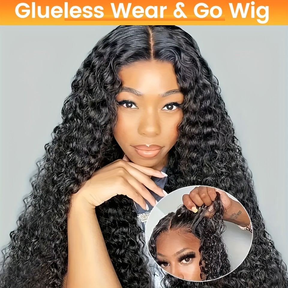 Glamorous Water Wave Human Hair Wig for Women - 100% Real, Glueless 4x4 HD Transparent Lace Closure, 180% Density, Easy Wear No Gel Needed, Pre-Cut Curly Lace Front, Perfect for Everyday Elegance