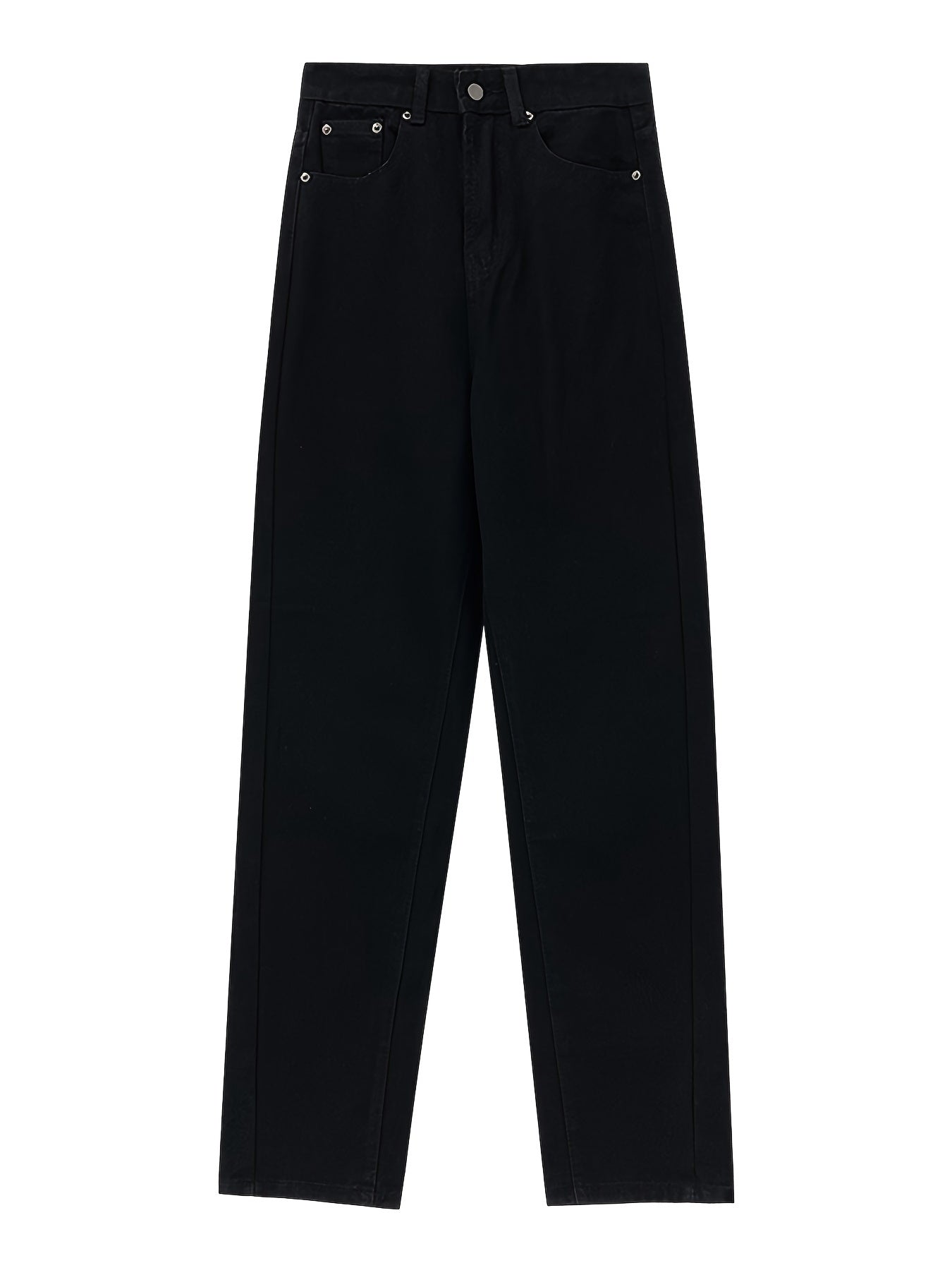 Plain High Rise High Waist Straight Jeans, Loose Fit Wide Legs Zipper Button Closure Boyfriends Jeans, Women's Denim Jeans & Clothing