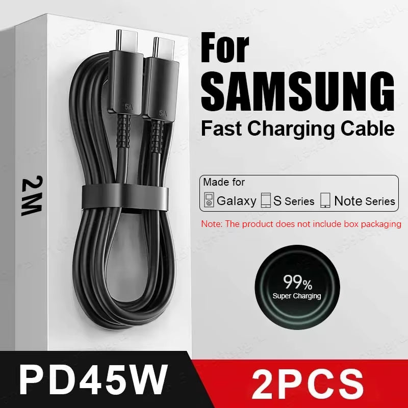2PCS PD 45W USB C Cable for Samsung Galaxy S20 S21 S22 S23 Ultra Note 10 5G 20 A53 A54 Super Fast Charging USB Type C Data Cable