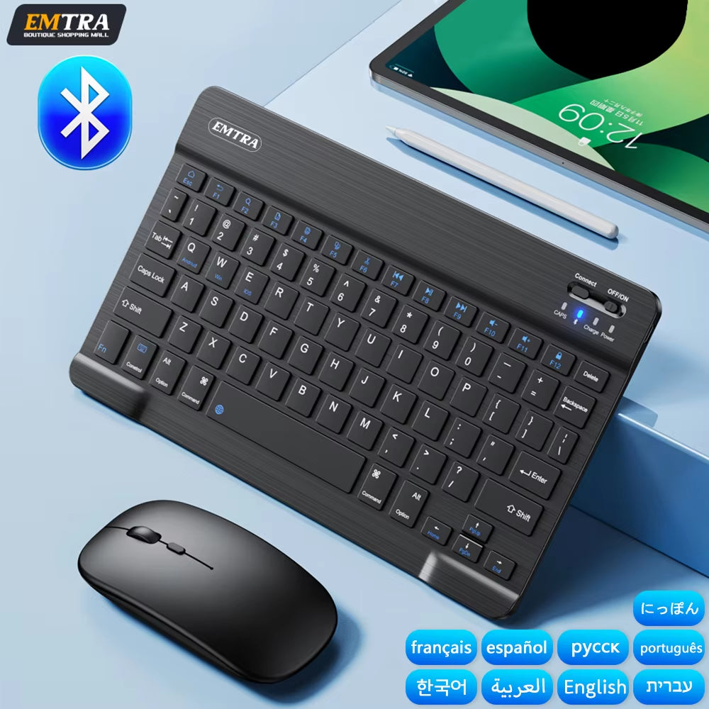 Bluetooth Wireless Keyboard Mouse for IOS Android Windows Tablet for Ipad Air Mini Pro Spanish Korean Portugal Russian Keyboard