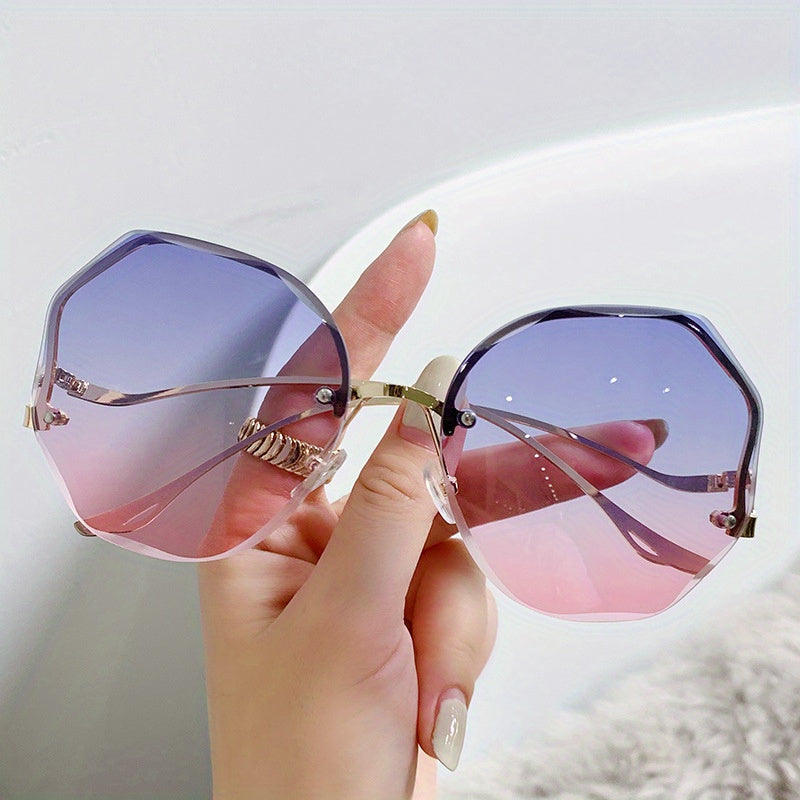 Irregular Round Women Designer Gradient Fashion  Female Rimless Metal Curved Temples fashion glasses