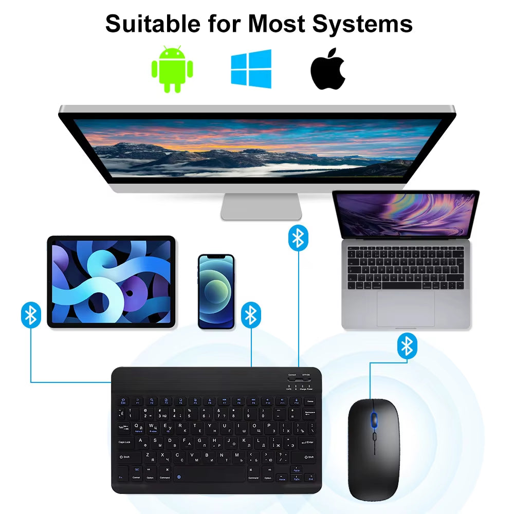 Bluetooth Wireless Keyboard Mouse for IOS Android Windows Tablet for Ipad Air Mini Pro Spanish Korean Portugal Russian Keyboard