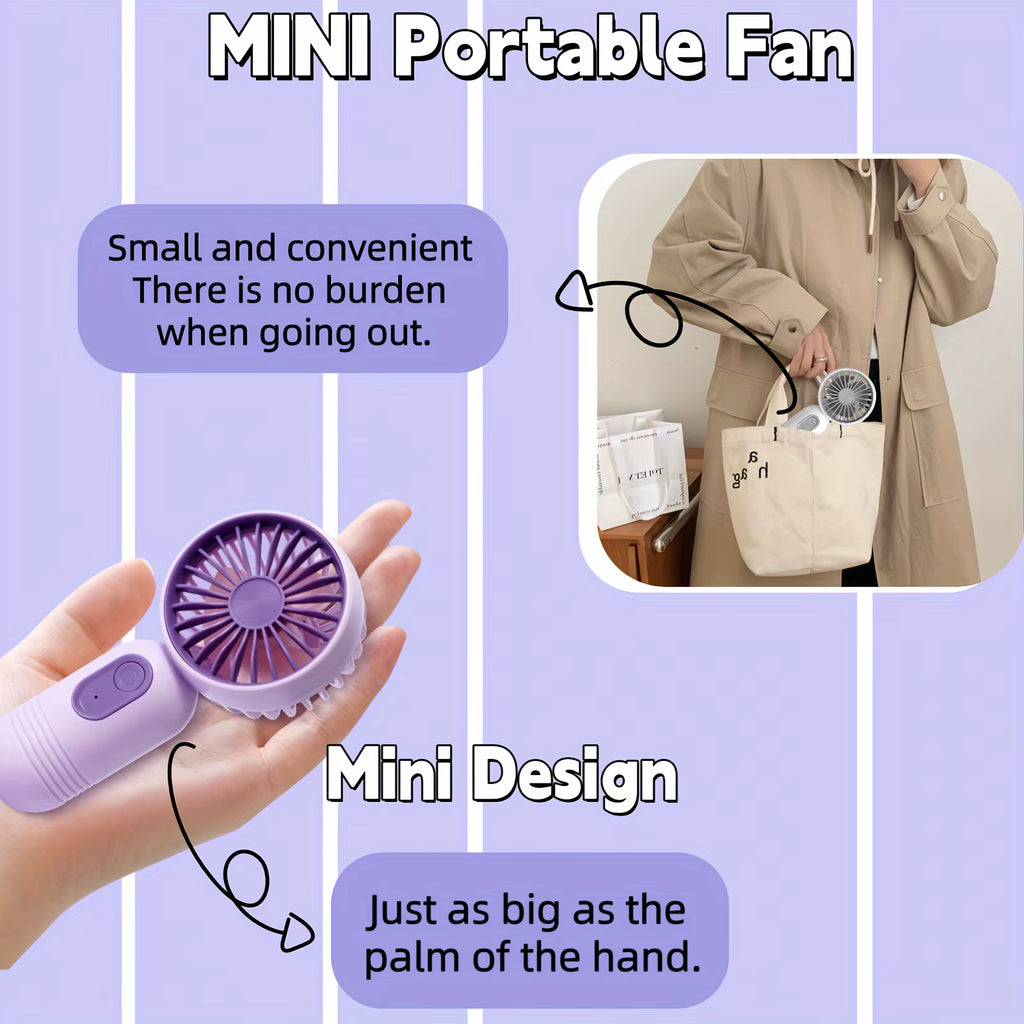 USB Mini Rechargeable Portable Fan with 3 Speeds, Handheld Fan for Gift Choice, Perfect for Office, Outdoor, Travel, Camping