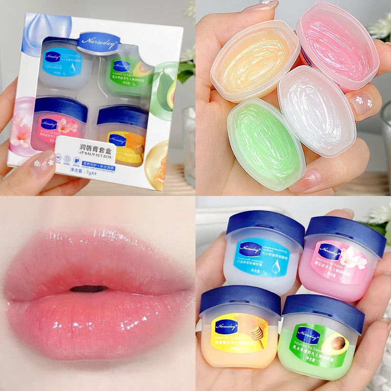 Lip Balm Fade Lip Line Lip Gloss Set Natural Plant Anti-Crack Lip Care Oil Jelly Lip Balm Repair Moisturizing Lipstick Cosmetics