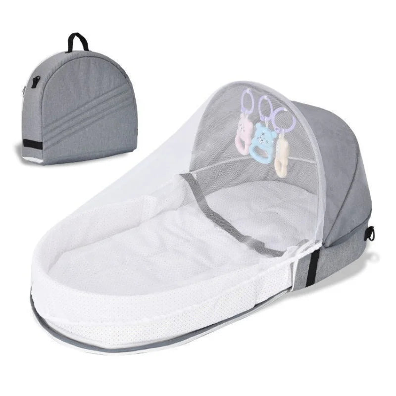 Baby Bed Convenient Folding Anti Pressure Baby Crib with Net and Awning Newborn Isolation Biomimetic Outdoor Travel Baby Crib