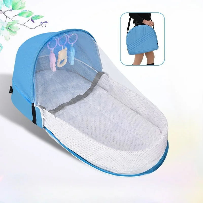 Baby Bed Convenient Folding Anti Pressure Baby Crib with Net and Awning Newborn Isolation Biomimetic Outdoor Travel Baby Crib