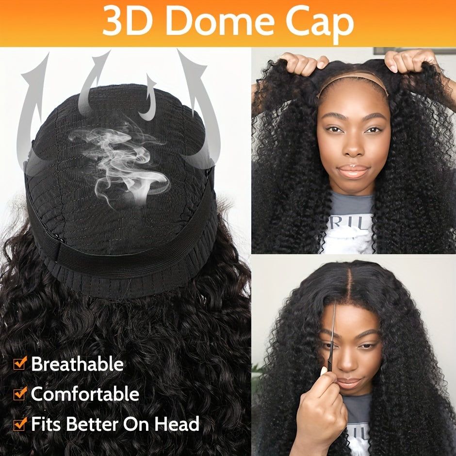 Glamorous Water Wave Human Hair Wig for Women - 100% Real, Glueless 4x4 HD Transparent Lace Closure, 180% Density, Easy Wear No Gel Needed, Pre-Cut Curly Lace Front, Perfect for Everyday Elegance