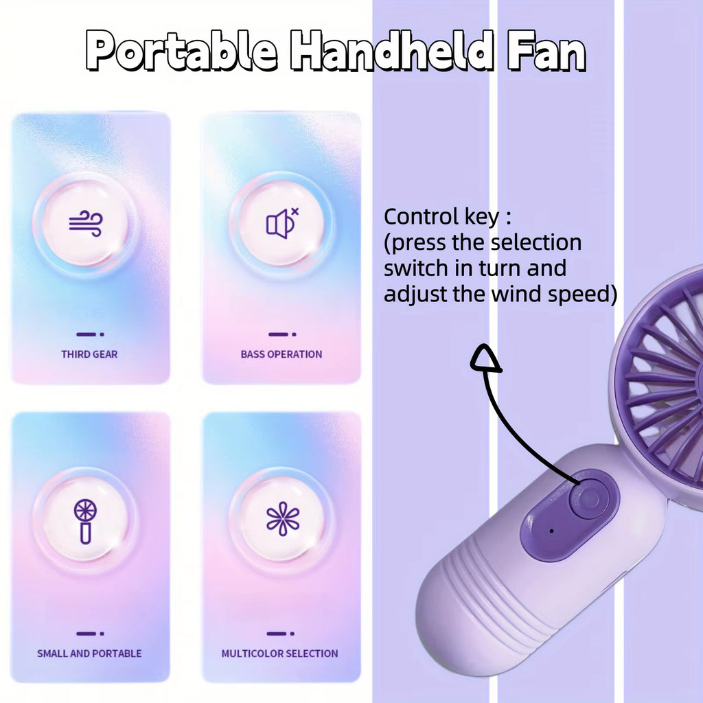 USB Mini Rechargeable Portable Fan with 3 Speeds, Handheld Fan for Gift Choice, Perfect for Office, Outdoor, Travel, Camping