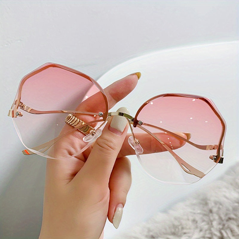 Irregular Round Women Designer Gradient Fashion  Female Rimless Metal Curved Temples fashion glasses