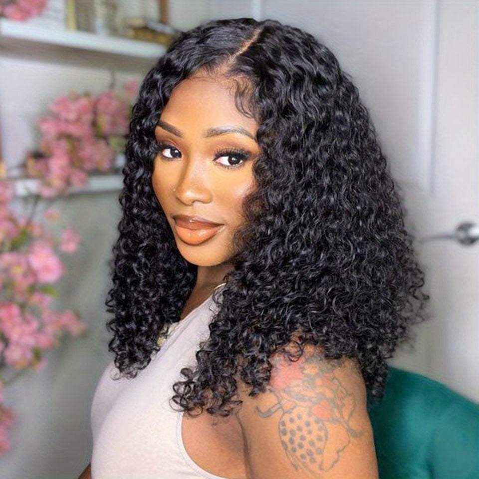 Glamorous Water Wave Human Hair Wig for Women - 100% Real, Glueless 4x4 HD Transparent Lace Closure, 180% Density, Easy Wear No Gel Needed, Pre-Cut Curly Lace Front, Perfect for Everyday Elegance
